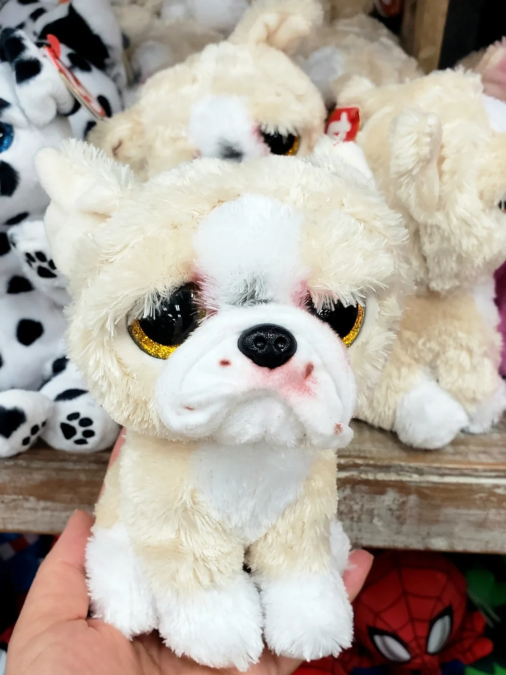 Ty Beige & White Bulldog Plush Dog Toy with Gold Eyes
